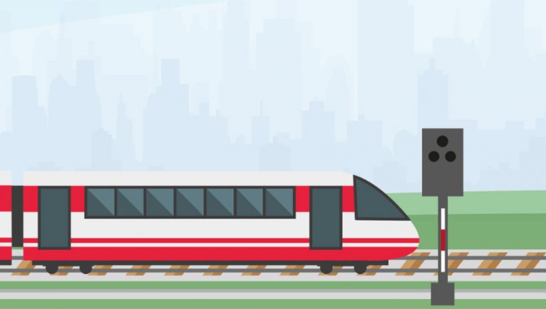 Animation mit Zügen und Gleisen